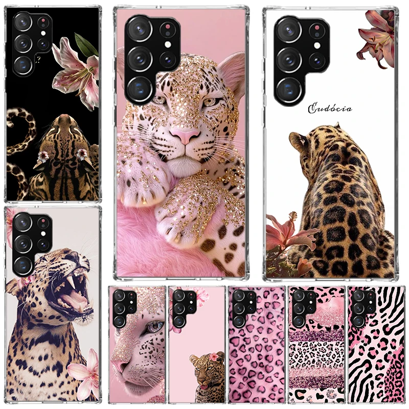 Pink Leopard Print Soft Phone Case For Samsung Galaxy S26 S25 Edge S24 FE S23 S22 Ultra S21 Plus S20 + Art Fundas Back Cover Gal