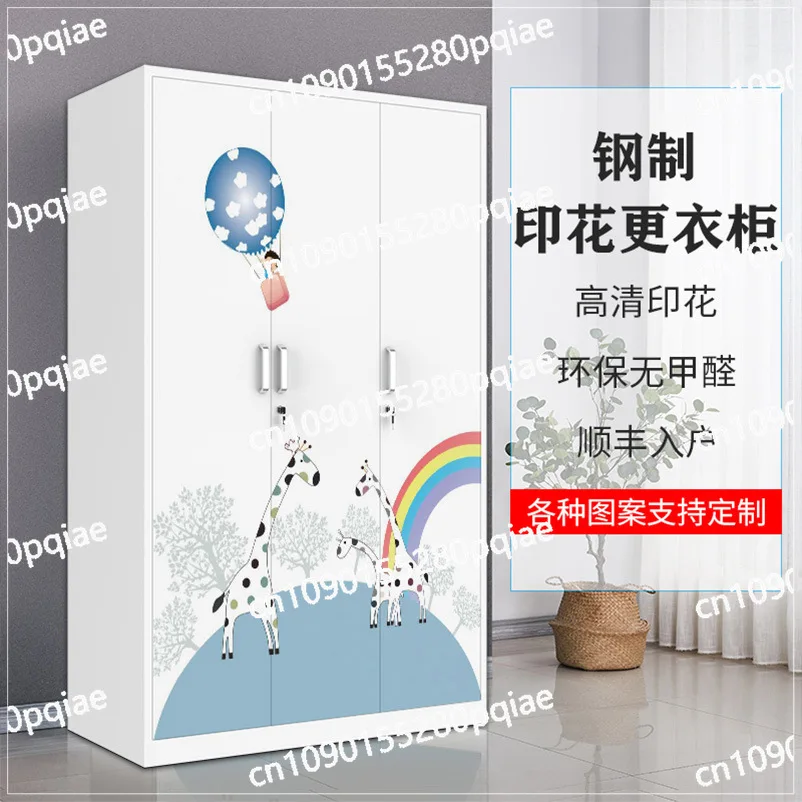 Household Wardrobe Export Iron Sheet Sliding Door Printing Cabinet Balcony Locker Sub-lock Storage Cabinet Cross-border