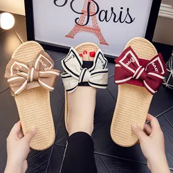 Heeled Shoes Woman Slippers For Women Female Flower Decoration Upper Slippers Bohemia Linen Slippers Flip Flops Beach босоножки