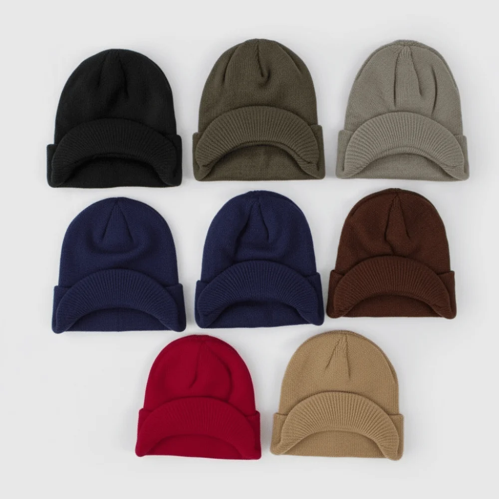 Fashion Thicken Warm Knitted Peaked Cap Earflap Solid Color Short Brim Beanie Cap Therma Soft Add Plush Lined Hat Outdoor