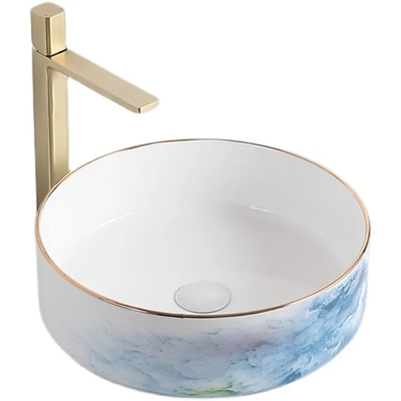 

Small Unit Tabletop Basin Chinese Style Light Luxury Simple Ceramic Washbasin Household Balcony Bathroom Square Washbasin