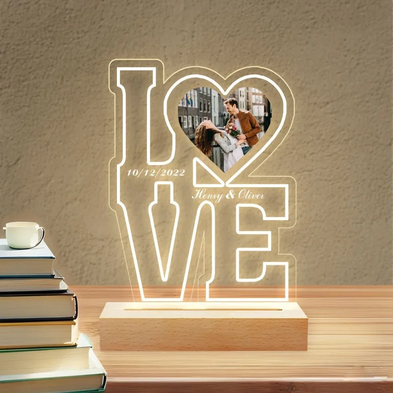 New Custom LOVE Heart Photo Lamp Romantic DIY Night Light Creative Warm Light Gift for Couple Family Friends Home Bedroom Decor