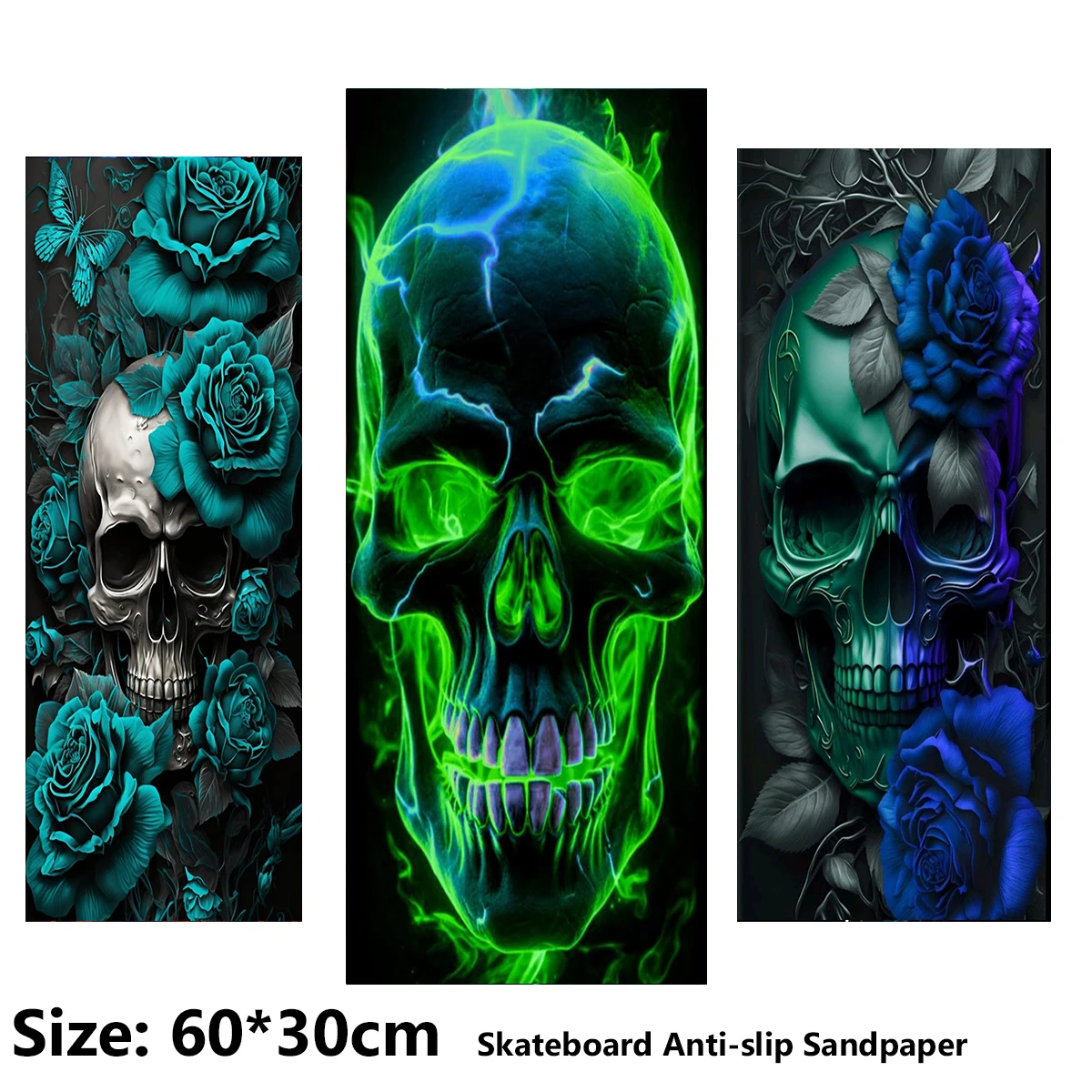 

Rose Skull Colorful Flower Pattern Electric Scooter Anti-slip Sticker Sandpaper Skateboard Grip Tape Sheet 60*30cm