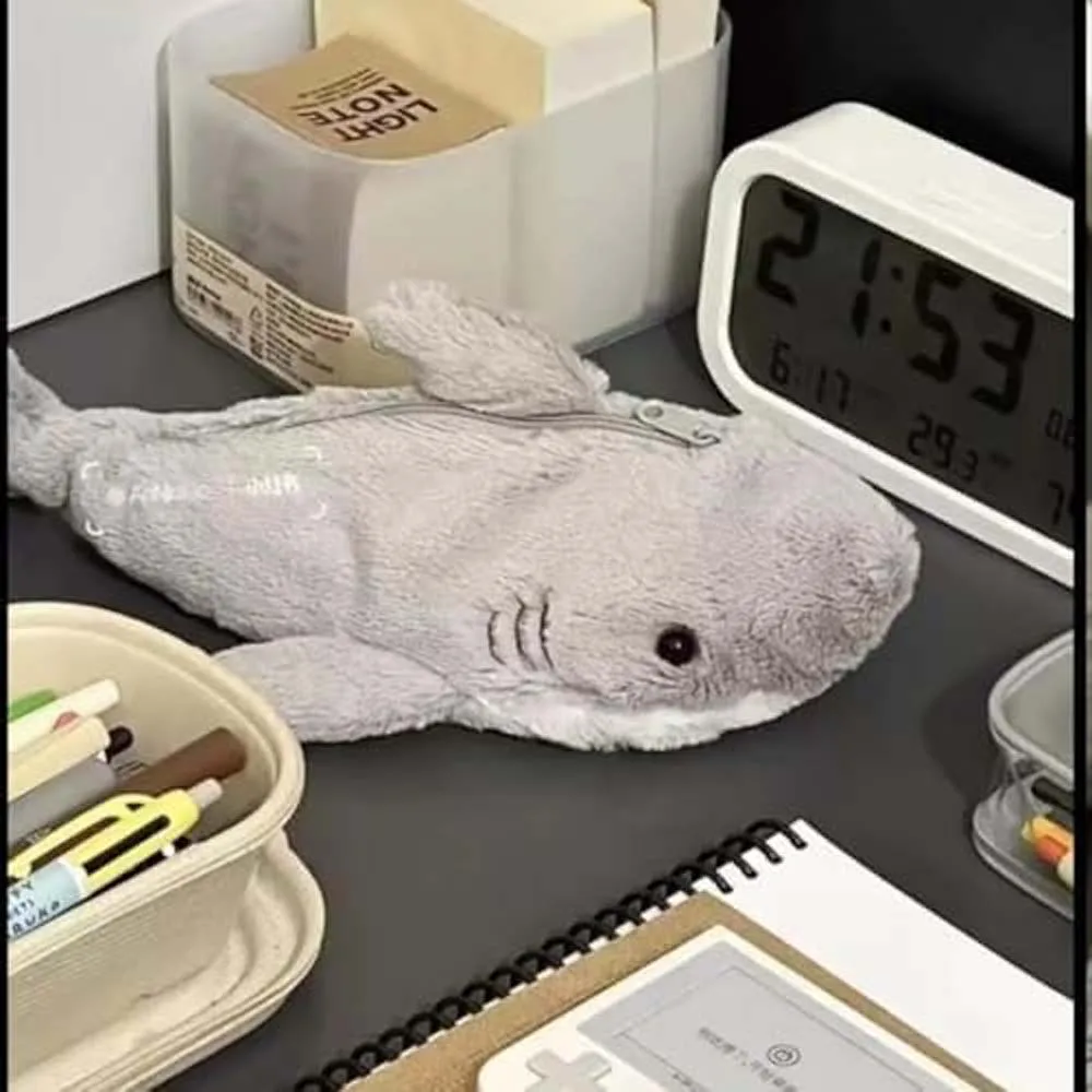 A Cute Plush Shark Pencil Bag with Small Capacity Soft and Comfortable, Suitable for School, Office, Marine Animal Lovers Gifts