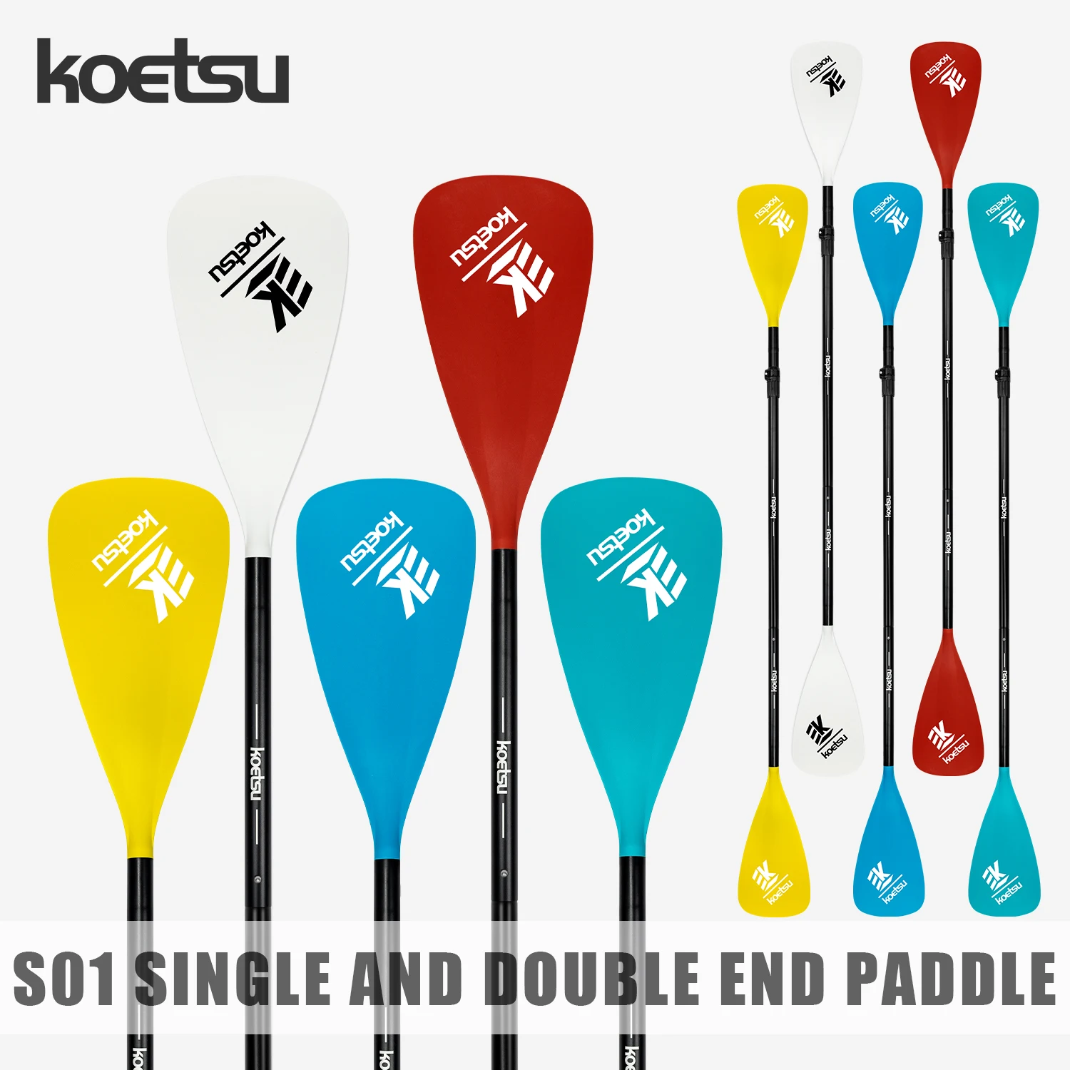 KOETSU Colorful Paddle Blades, Dual-Head Aluminum Alloy Paddle for Single-Blade Paddling or Double-Blade Kayak Use