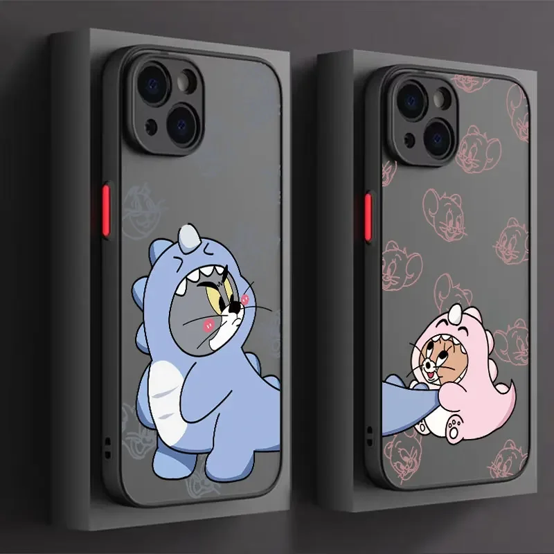 Cute Tom and Jerry Couple Phone Case For iPhone 15 16 14 13 12 11 Pro Max Mini XR X XS 7 8 Plus SE2 Shockproof Back Matte Cover