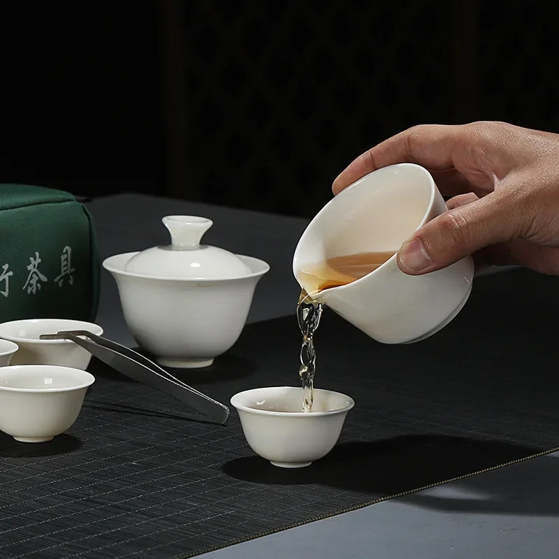 Conjunto de viagem chinês kung fu chá conjunto cerâmica portátil serviço de porcelana gaiwan xícara de chá caneca de chá cerimônia bule