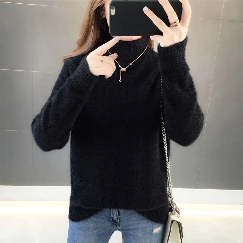 2023 Herbst Winter Frauen koreanischen Stil dicke warme weiche Basic Strick pullover weibliche solide Langarm lose Pullover Tops Pullover