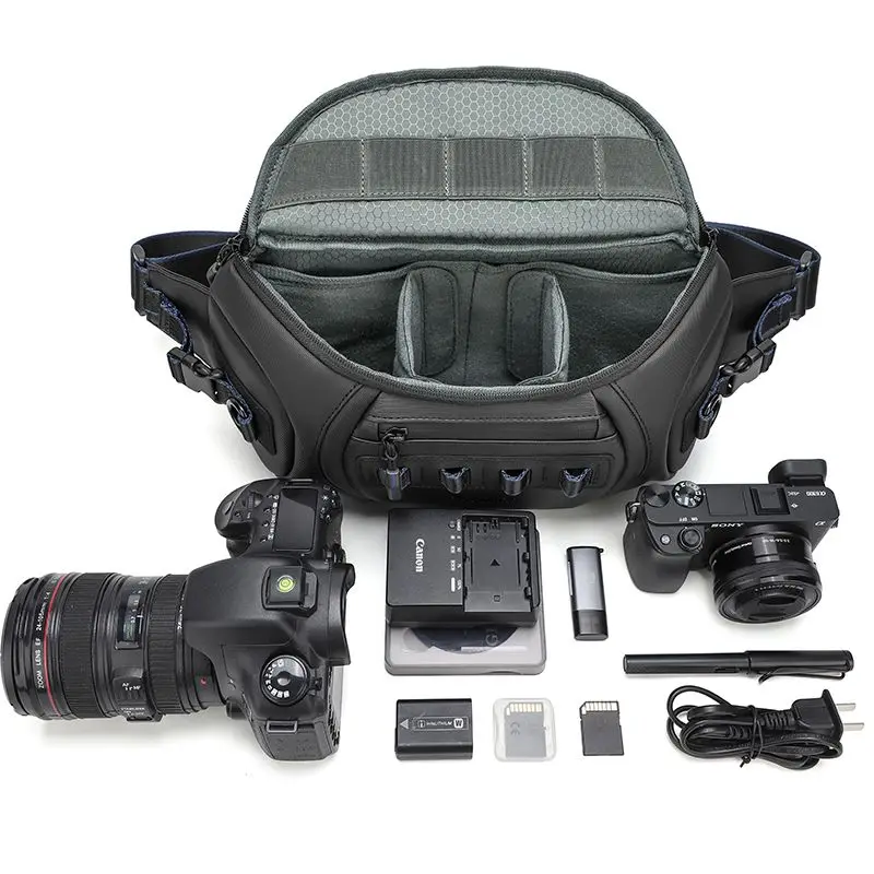 Unisex DSLR Camera bag for Canon/Fujifilm, Water-Resistant Oxford Protective Bag Carries 1 Camera 2 Lenses with Strap