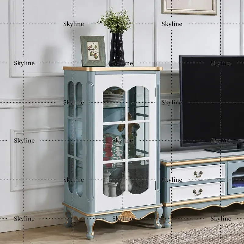 for American Country Mediterranean Stained Glass Display Cabinet Wine Sideboard for Living Room Study Furniture