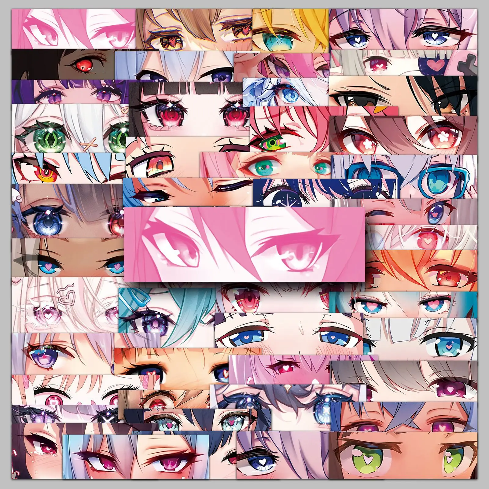 Dois Dimensional Anime Eyes Cartoon Sticker, Telefone DIY, Garrafa De Água, Laptop, Guitarra, Skate, Decalques De Graffiti, Brinquedo Divertido, 10 Pcs, 50Pcs