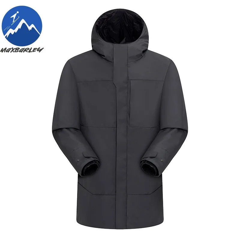 Maxbarley Down Jacket Men Hooded Outdoor Hiking Waterproof Coat Casual Mountaineering Warm Cold Protection Mid Long Down Garment