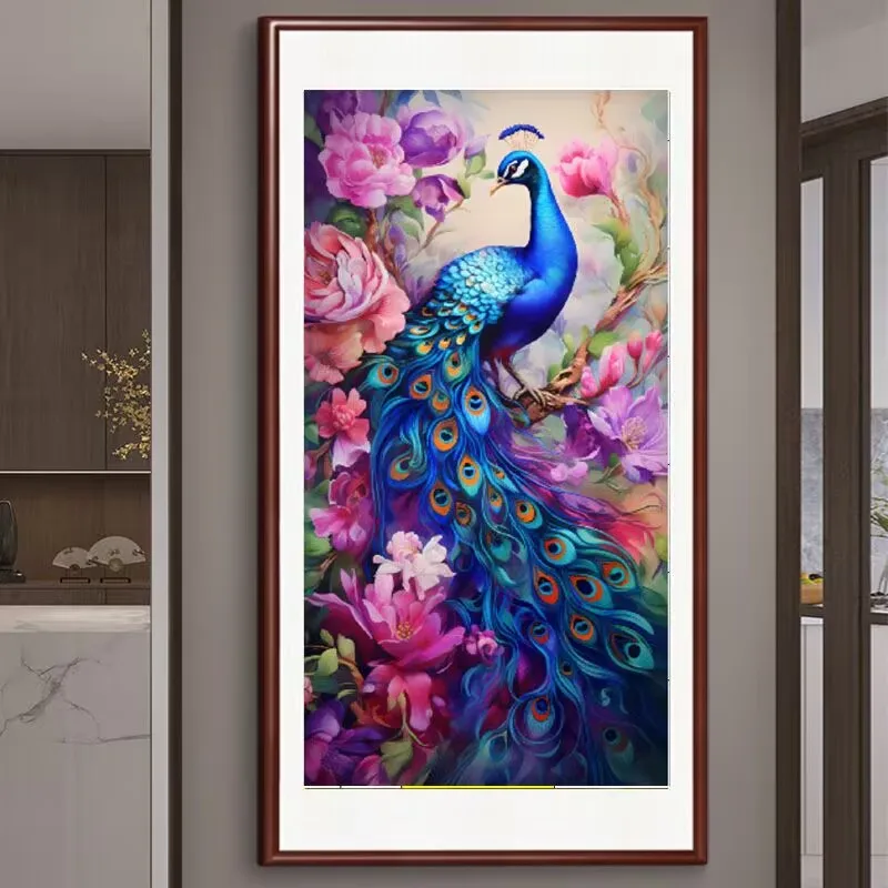 11CT Blue Peacocks Embroidery DIY Chinese Style Printed Kits Cross Stitch Thread Needlework Sets Home Decor Crafts New Arrival