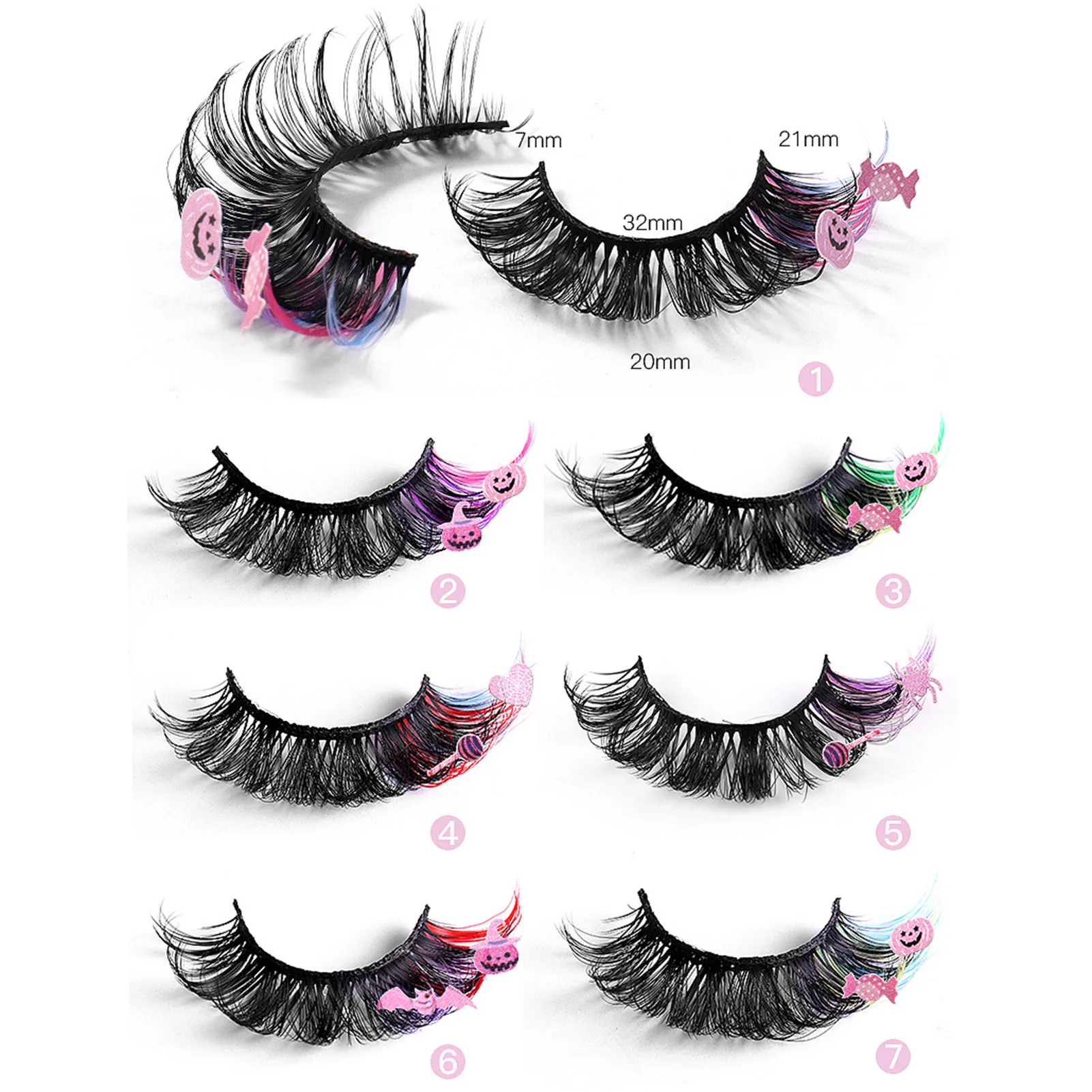 7 Paar Overdreven Wimpers Curling Cosplay Volume Valse Wimpers Halloween Decoratie Pompoenen Lange Piekerige Wimpers Make-Up