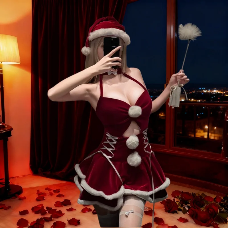 Sacred Sensual Underwear Hot Skirt Christmas Santa Costume Red and White Short Skirt Fun Costume Elegant Role-Playing Set Girl's
