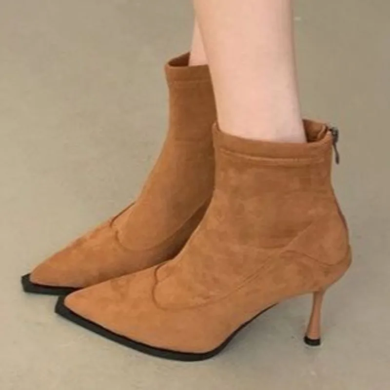

Pointed Toe Ankle Boots for Women High Heels Suede Designer Elegant Shoes Winter 2025 New Short Boots Party Pumps Zapatos Mujer