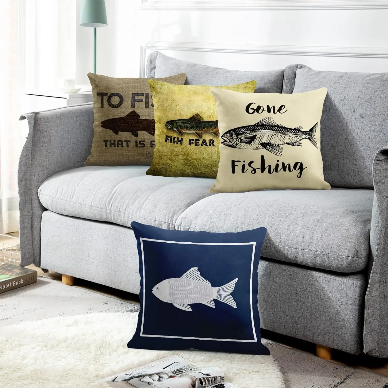 Fish Fisherman Pillow Case Funny Fear Me Pillowcase Living Room Sofa Bed Bedroom Home Decor Square Throw Pillow Covers  40x40cm