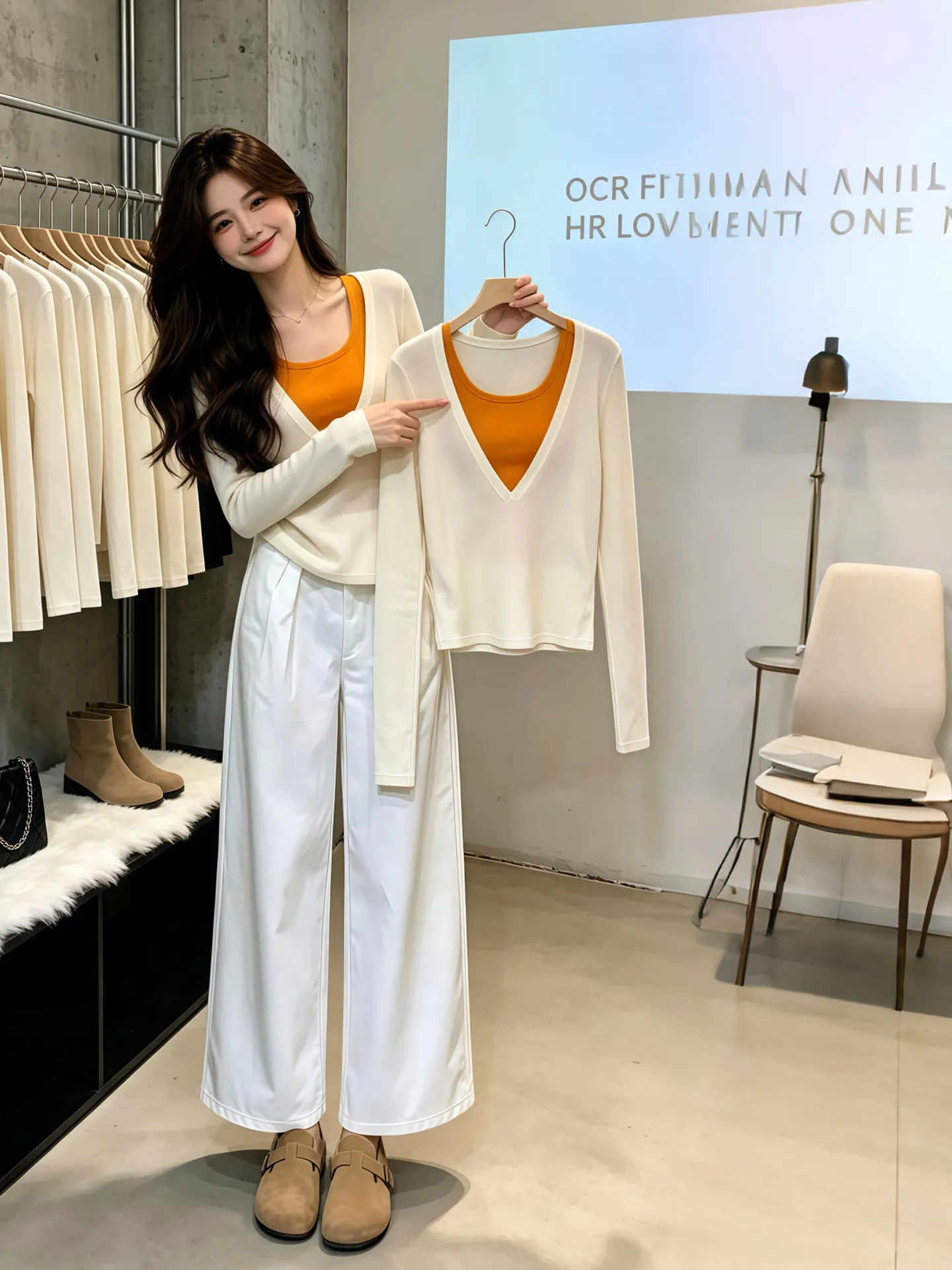 

Fashionable V-Neck Knitted Cover up Tank Top Set Pure Color Inner Wear Summer New Arrival Women's Breathable Lightweight Ense...