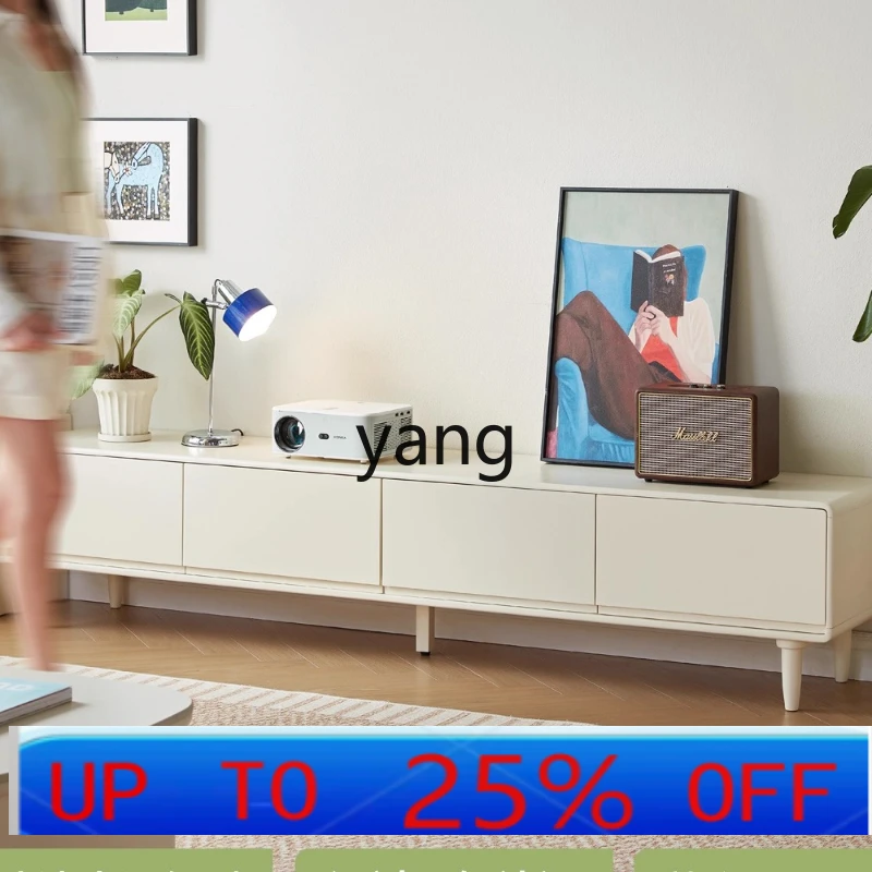 

LTT Cream Style Solid Wood TV Cabinet Storage for Living Room Home Use