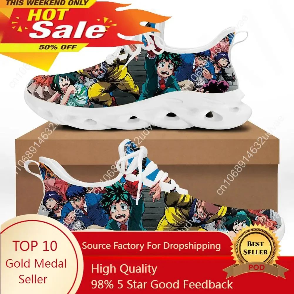 

Japanese Anime My Hero Academia Print Casual Flats Shoes For Men Male Lace Up Breathable Walking Sneakers Tenis De Mujer