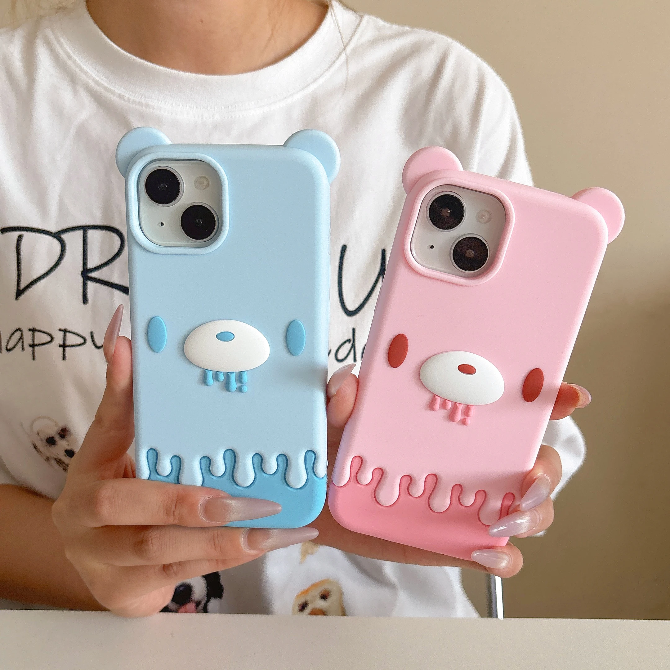 Niedliche Bären-Silikon-Handyhülle für iPhone 13 14 15 16 17 Pro Max 16 17 Pro iPhone 16 17 Stoßfeste 3D-Cartoon INS Handyhülle