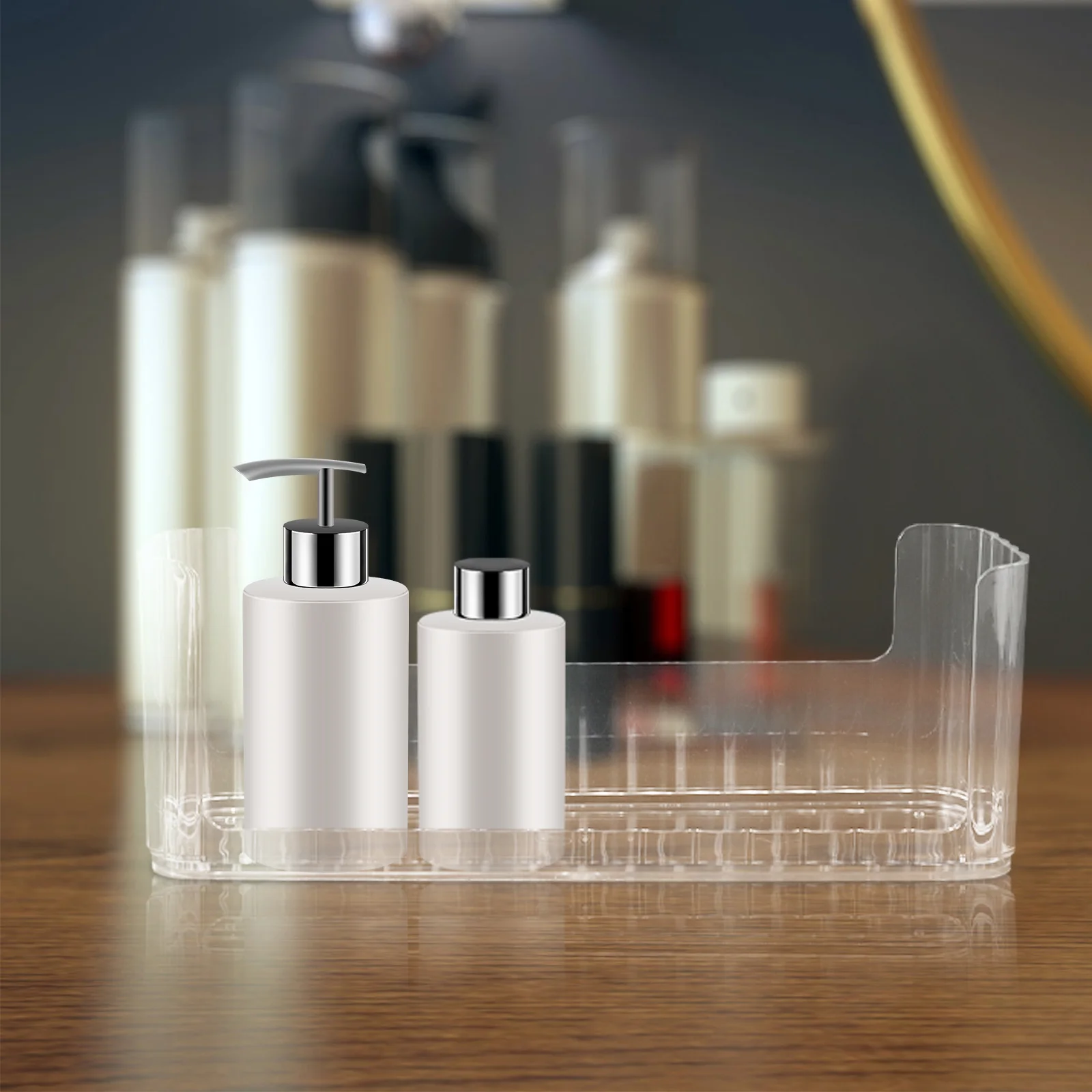 

1pcs Rack Clear Makeup Organizer Tray For Vanity Storage Multifunctional Table Mount Plastic Shelves Bathroom