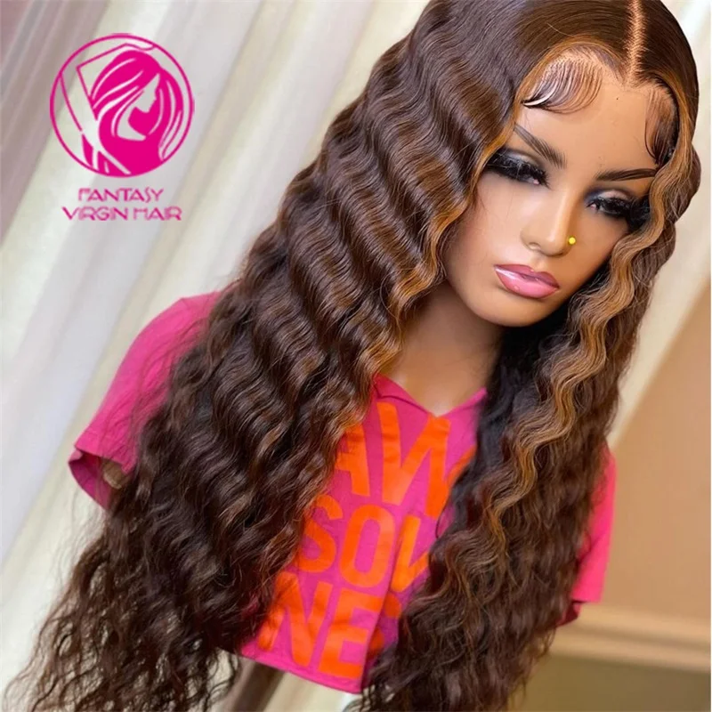 

Highlight Full Lace Human Hair Wigs Remy Hair Brazilian Curly HD Brown #30 Full Lace Wigs For Women PrePlucked