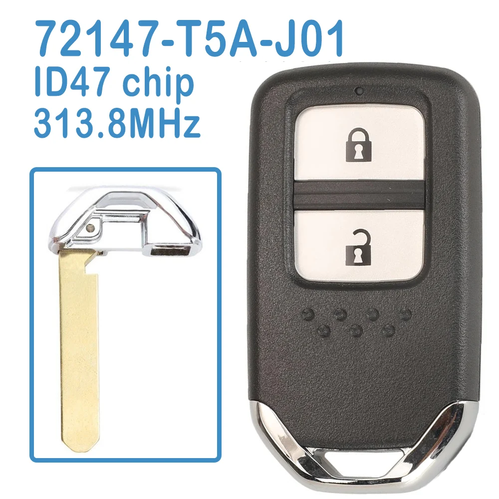 

2 Pcs/lot 72147-T5A-J01 Auto Smart Remote 2B 313.8MHz ID47 Chip Replace Car Smart Key For Honda Fit Jazz City Venzel Shuttle