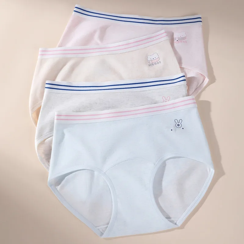 4 SZTUKI Bawełnianej Bielizny Damskiej, Seksowne, Oddychające Majtki, Wygodne Figi, Miękkie Majtki Damskie ze Średnim Stanem, Bielizna Dziewczęca, Wysokie Stanowe Figi