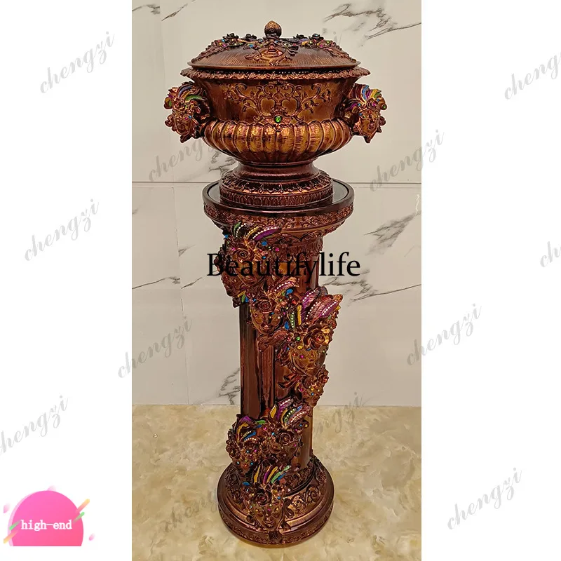 D1089 European Roman column potted vase flower pillar luxury floor ornament American gold plating process