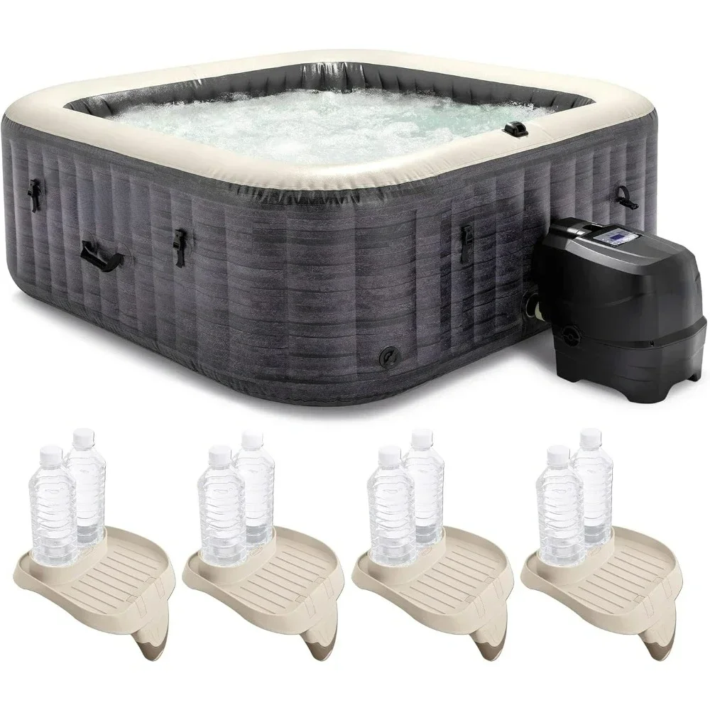 Inflatable Square Hot Tub Spa With Attachable Cup Holder And Set Of 4 Refreshment Tray Accessory,inflatable Pool