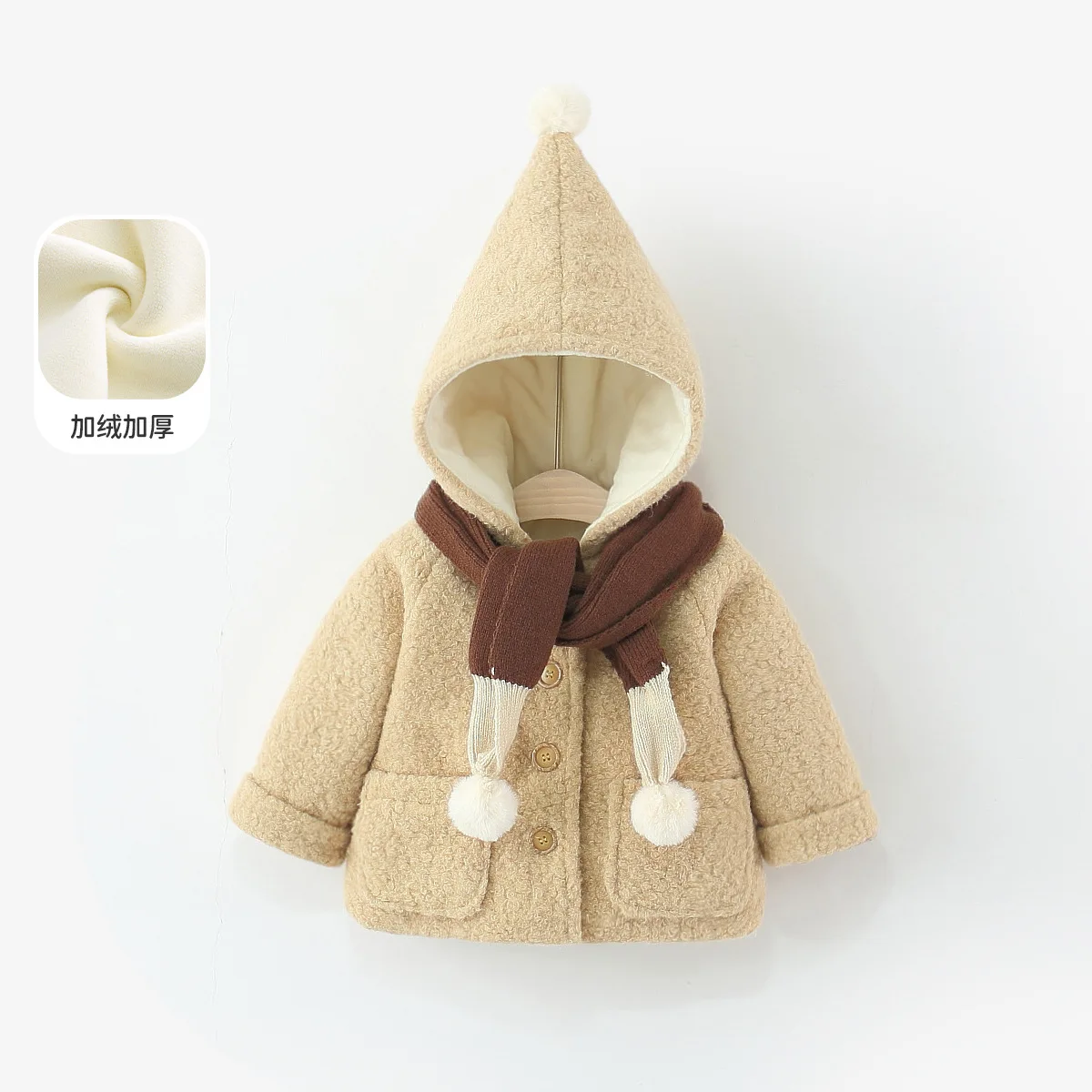 Girls Coat Autumn and Winter 2025 New Baby Plush Hooded Clothes Plush Top Winter