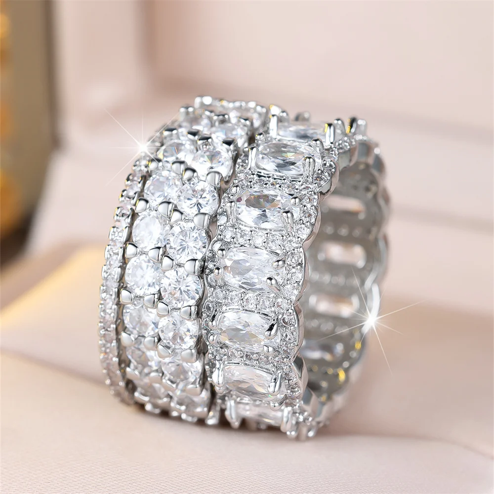 4pcs/set Luxury Crystal White Zircon Ring Sets For Women Vintage Silver Color Engagement Wedding Jewelry Bridal Valentine Rings