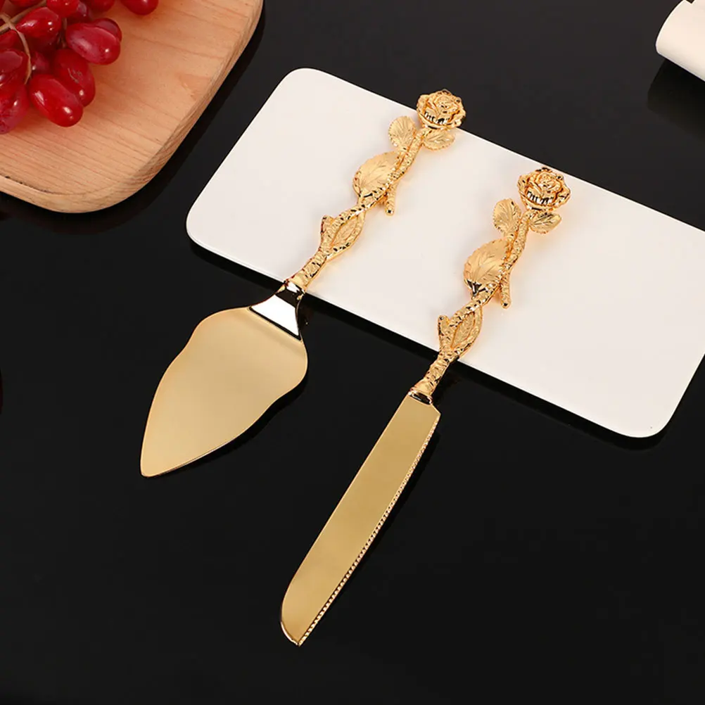 

Cake Knife Set Server Wedding Slicer Utensils Pie Serving and Golden Servers