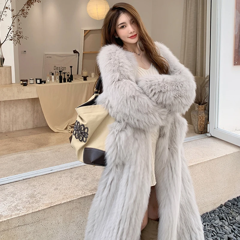 Winter Women High-quality Fox Fur Coat 2023 Luxury Long Fur Parka Plus Cotton Padded Very Warm Large Size Female Plush Jacket