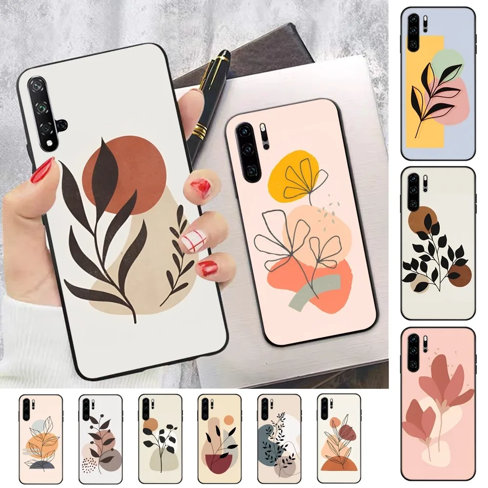 Geometric Plant Phone Case For Huawei P 8 9 10 20 30 40 50 Pro Lite Psmart Honor 10 lite 70 Mate 20lite