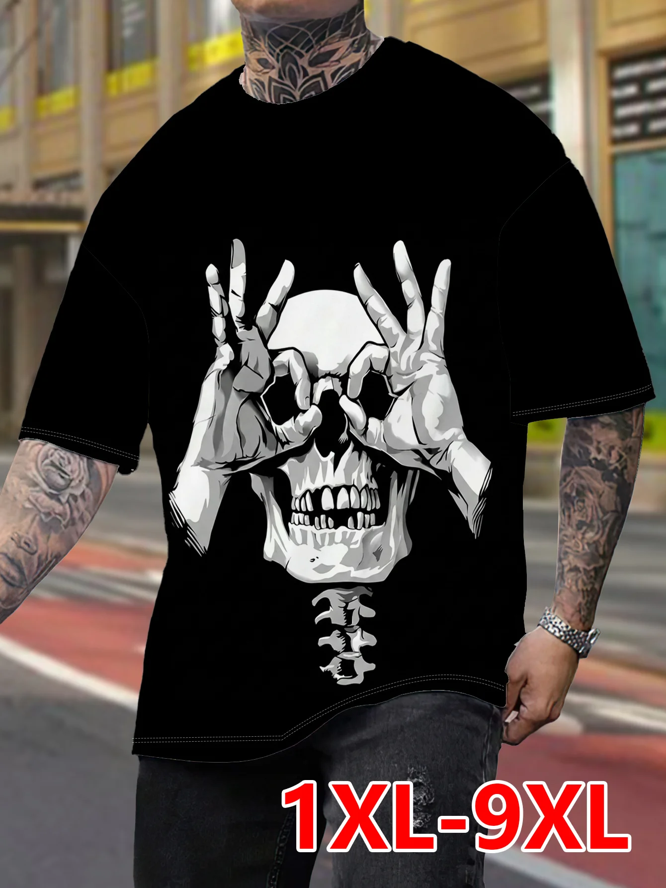 Halloween Men's Short Sleeve T-Shirt Skull Print Casual Loose Fit Blend Top Fashion Horror Graphic Tees for Party Festival Streetwear