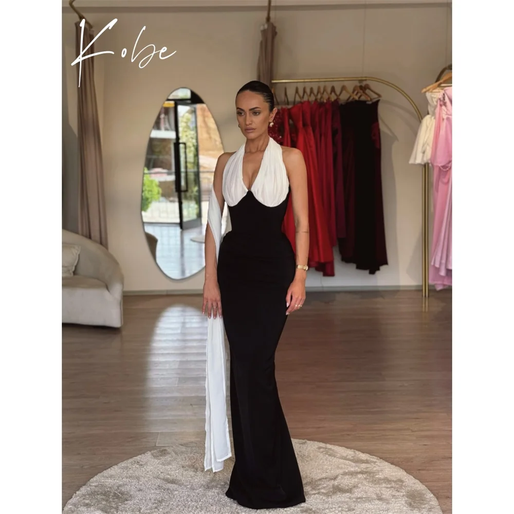 

Kobe Black Mermaid Prom Dresses Halter Neck Sleeveless Customized فساتين سهرات Floor-Length Chic vestido de gala noche mujer