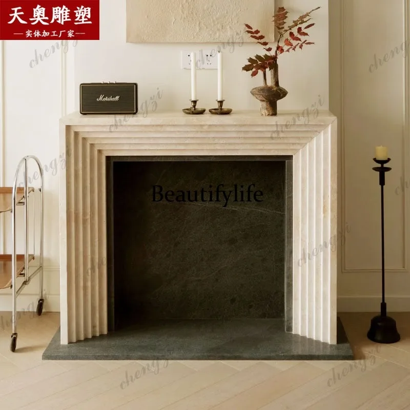 French Vintage Marble Fireplace Living Room Natural Travertine Fireplace Modern Simple Fireplace