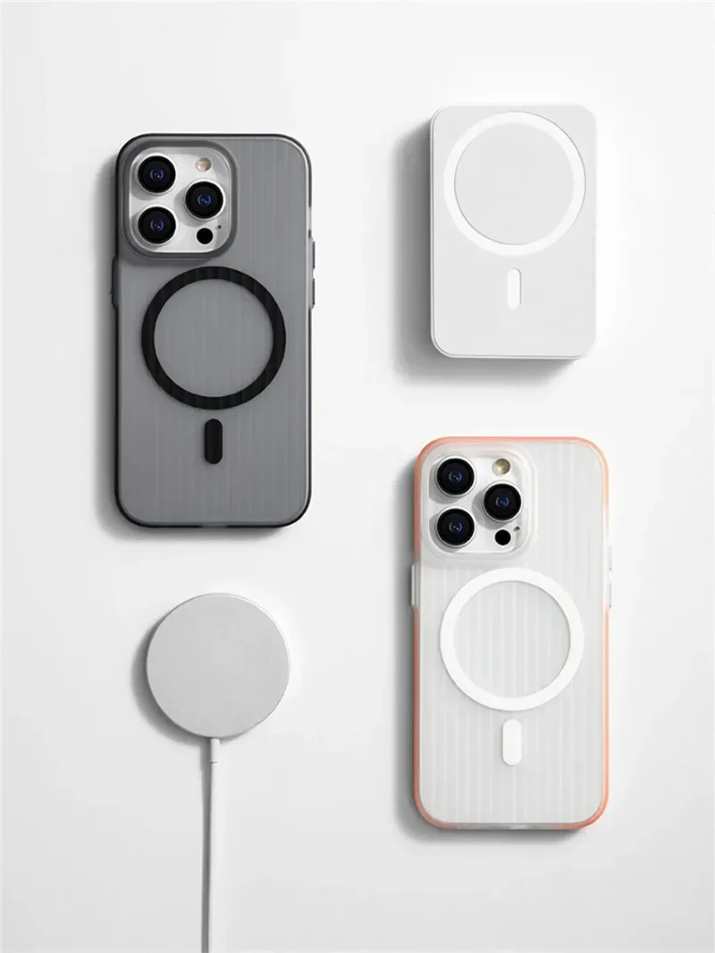 Corrugated Pattern For Magsafe Magnetic Wireless Charge Case For iPhone 16 15 14 12 13 Pro Max Plus Non-slip Hard PC Matte Cover