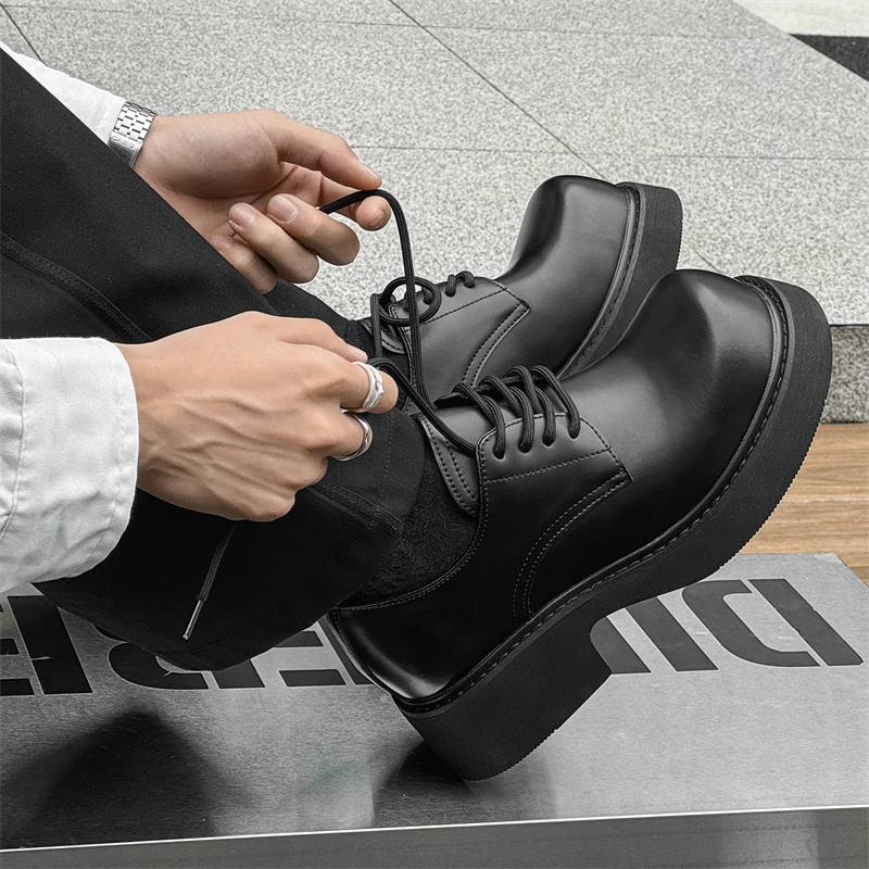 Fashion Leather Casual Shoes Thick Bottom Height Increase Shoes Luxury Brand Business Formal Shoe for Unisex Lace-up Dress Shoes