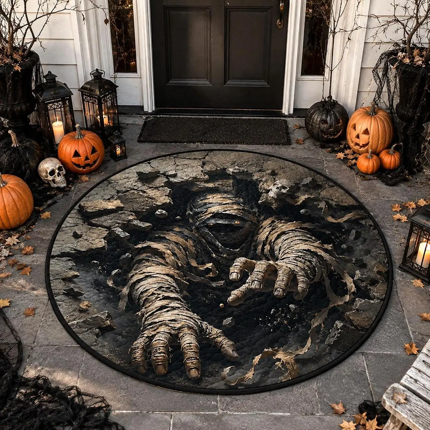 【Room Decoration Carpet】Halloween Quilted Carpet, Horror Floor Mat, Gothic Round Carpet, Spooky Haunted House Decoration, Horror Halloween Entrance Carpet, Horror Gift