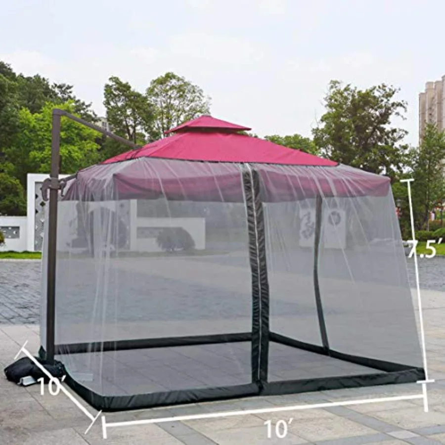 10ft Patio Mosquito Netting Patio Umbrella Cover Mosquito Netting Screen, Windproof Mosquito with Zipper Portable Foldable Umbr