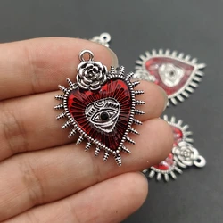 5pcs Gothic Style Flower Evil Eye Heart Enamel Charms DIY Earring Bracelet Keychain Jewelry Making Pendant Alloy Accessories