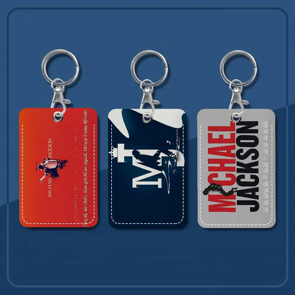 MJ King Of Pop Michael Jackson 1Pc Access Card Case Leather Card Holder Keychain Key Ring Door Access Tags ID Card Case