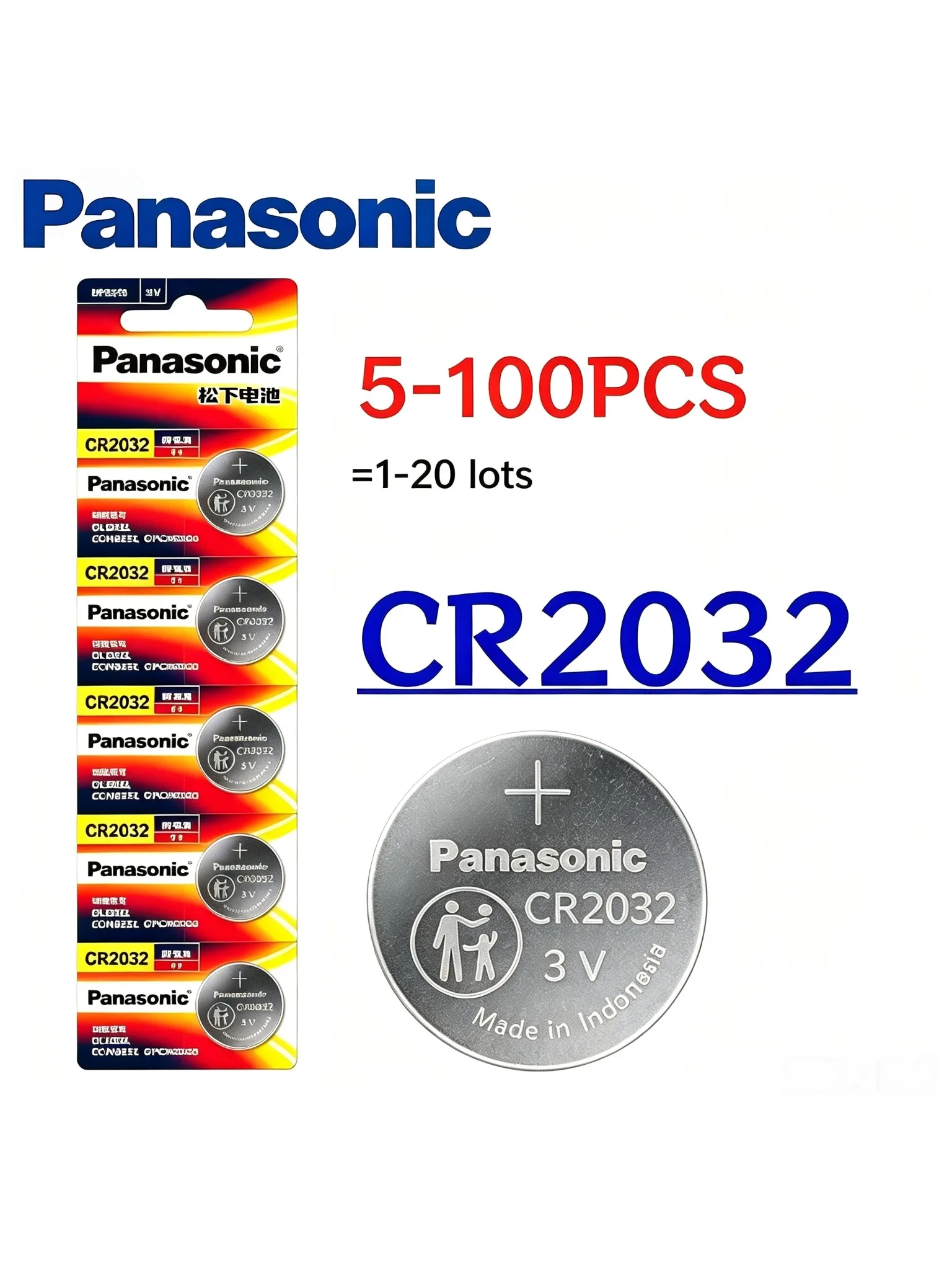 5–100 sztuk baterii litowej typu „guzik” Panasonic CR2032 3V, model CR 2032, do kluczyków samochodowych, zegarków naręcznych i mierników glukozy. — zdjęcie produktu 7