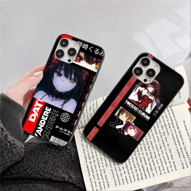 Anime Kurumi Tokisaki Phone Case for iPhone 14 13 12 11 XS X 8 7 6 Plus Mini Pro Max SE 2022 Black Soft Phone Cover Funda