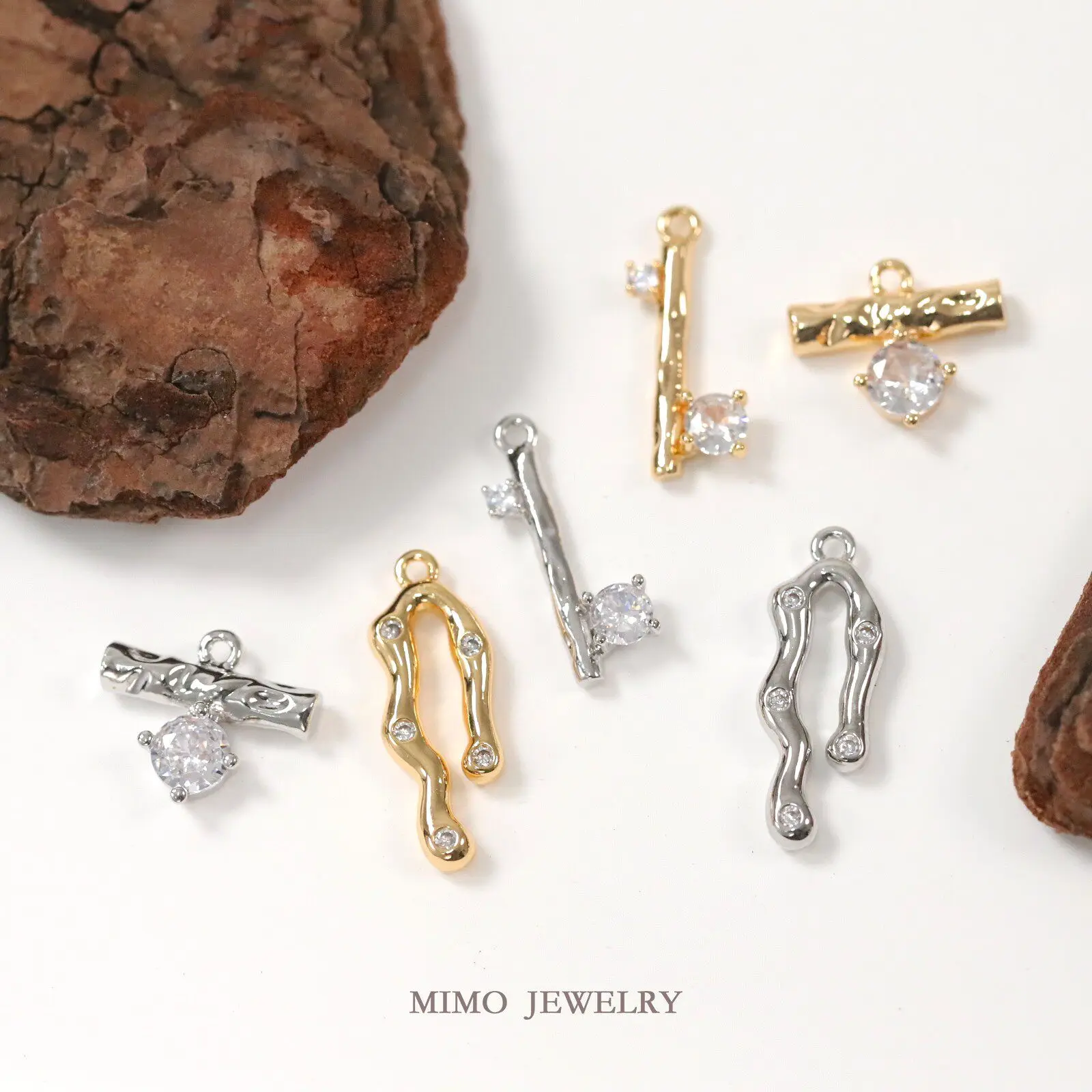 1pcs Copper-plated Gold Irregular Texture Geometric Zircon Charms Pendant For Jewelry Making DIY Bracelet Accessories Findings