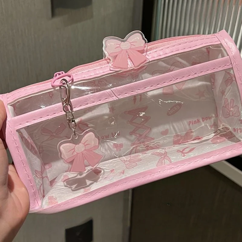 New 1Pc Cartoon Translucent Pencil Case Multi-layer Vertical Large-capacity Stationery Storage Bag School Supply Cosmetic Bag.
