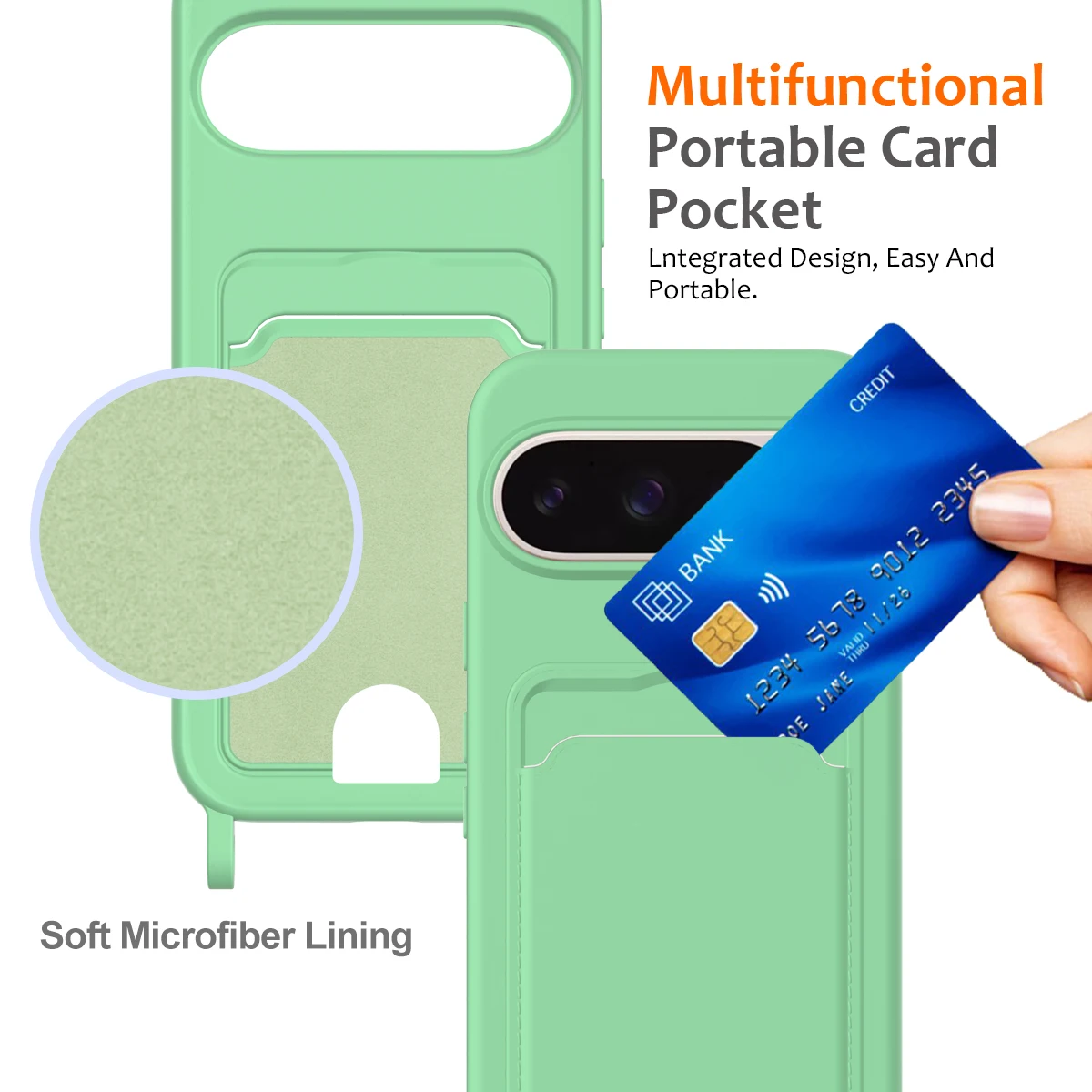 Crossbody Card Holder TPU Silicone Case for Google Pixel 9 Pro 10 8A 8 Pro, Shoulder Strap Soft Phone Cover with Retail Package